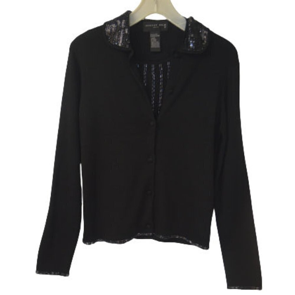 August Silk Knit Black Beaded Cardigan & Cami Set